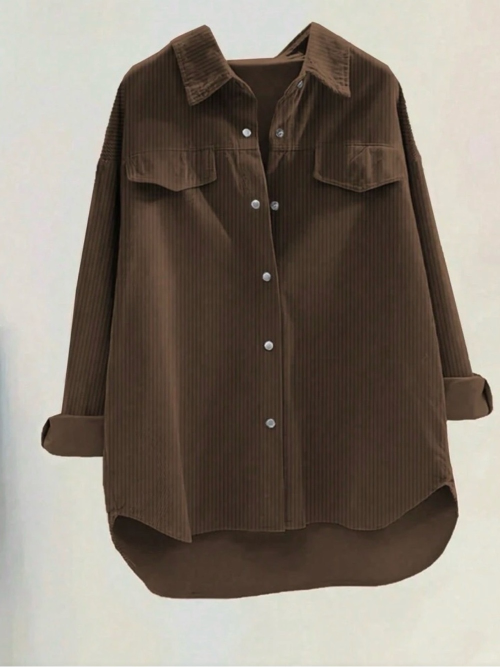 Brown Corduroy Button-Up Shirt Jacket